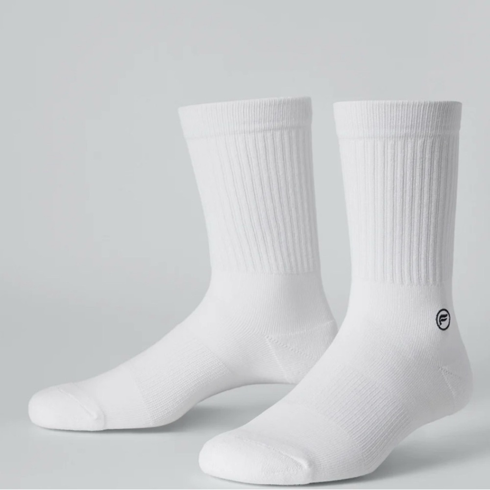 NWT,Fabletics,The Everyday Crew Sock,White,Bone/Red Stripe,Dark Grey